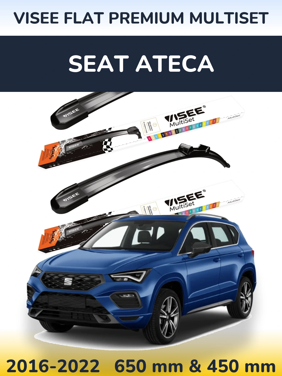 Komplet przednich wycieraczek VISEE FLAT PREMIUM MultiSet 650 & 450 mm do SEAT Ateca 2016-2022