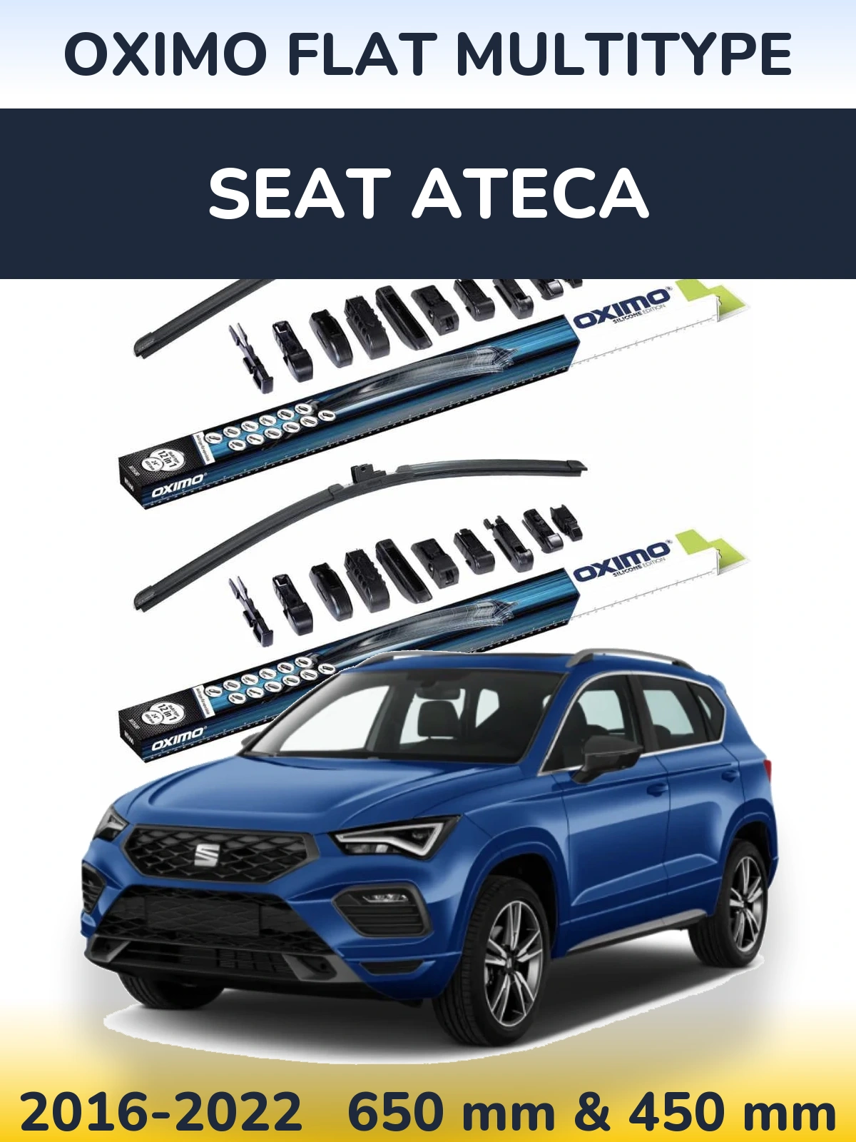 Комплект передних дворников Oximo Flat MultiТипe 650 & 450 мм для SEAT Ateca 2016-2022