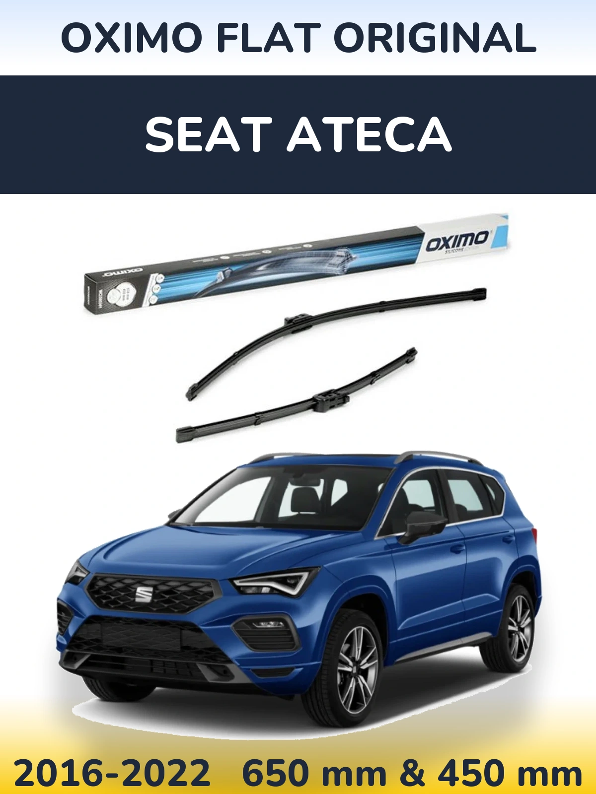 Front wiper blade set Oximo Flat Original 650 & 450 mm for SEAT Ateca 2016-2022