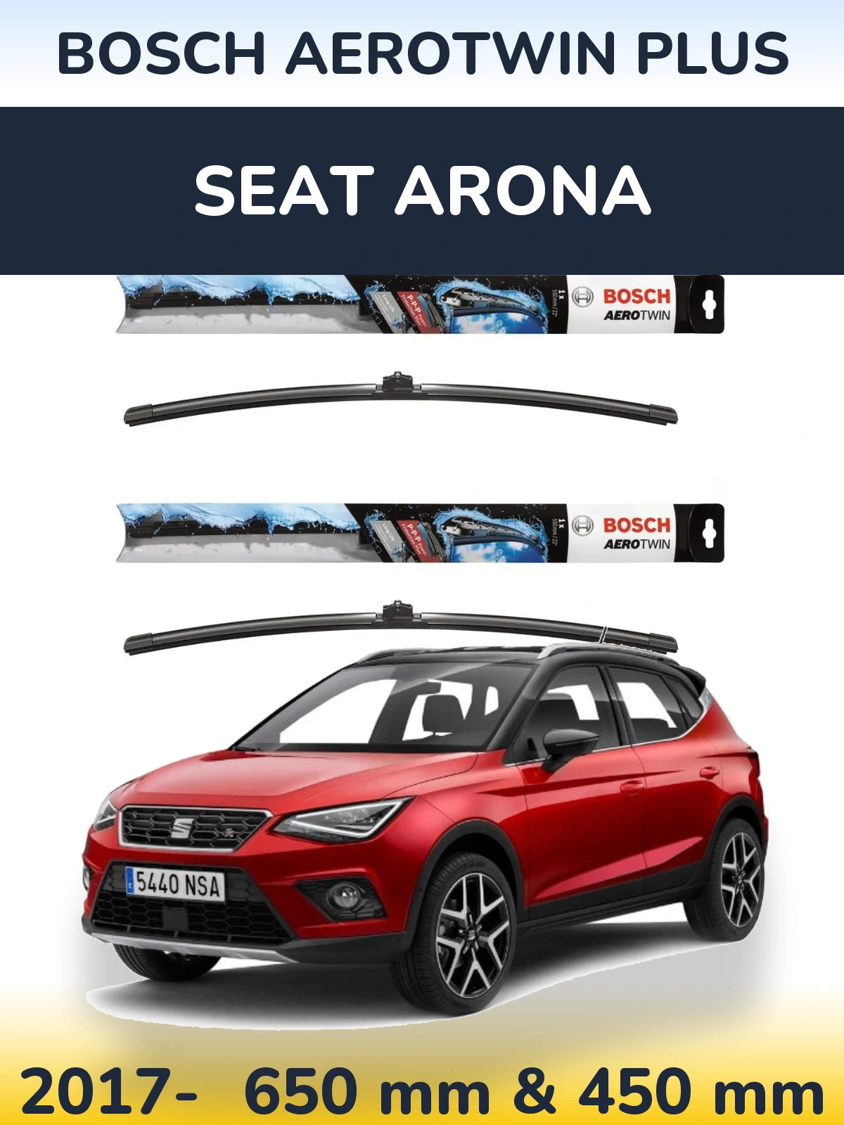 Комплект передних дворников BOSCH AeroTwin Plus 650 & 450 мм для SEAT Arona 2017-2026