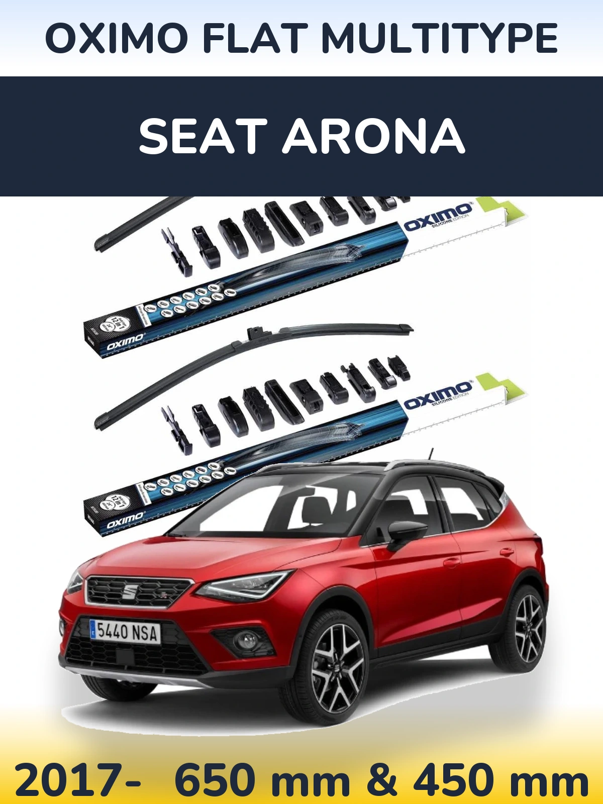 Komplet przednich wycieraczek Oximo Flat MultiType 650 & 450 mm do SEAT Arona 2017-2026