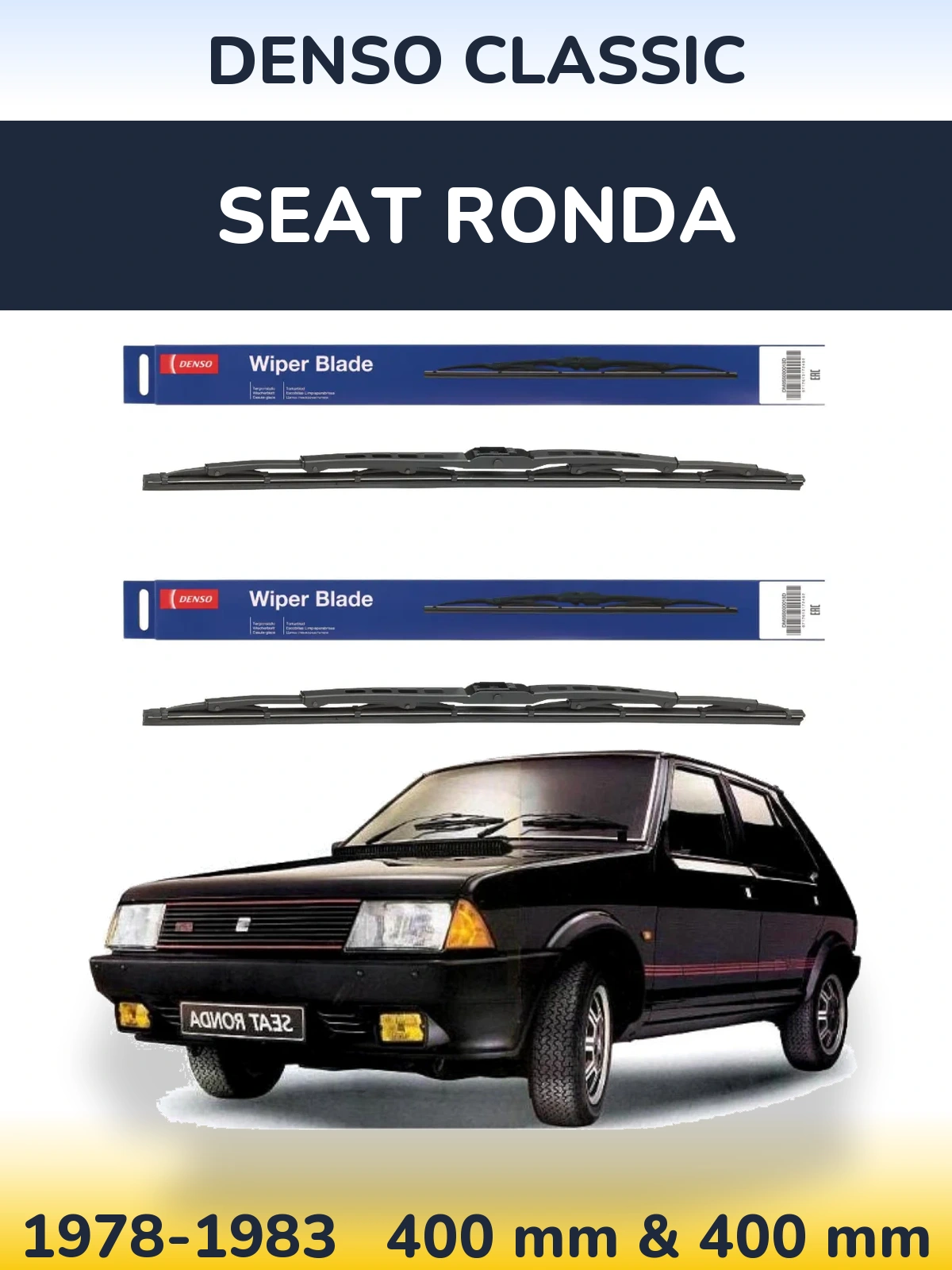 Front wiper blade set Denso Classic 400 & 400 mm for SEAT Ronda 1978-1983