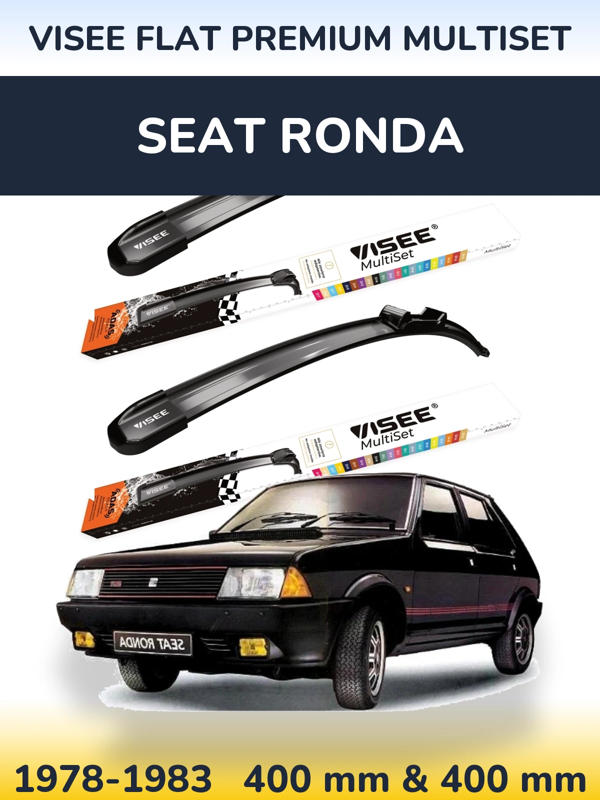 Front wiper blade set VISEE FLAT PREMIUM MultiSet 400 & 400 mm for SEAT Ronda 1978-1983