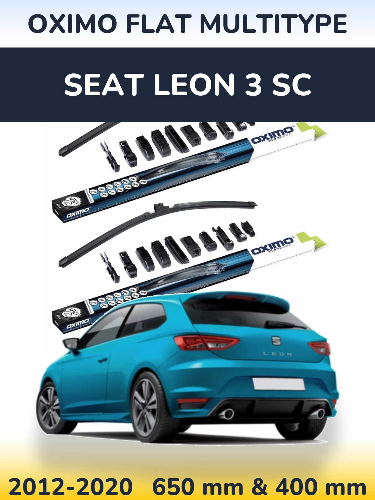 Front wiper blade set Oximo Flat MultiTypee 650 & 400 mm for SEAT Leon 3 SC 2012-2020