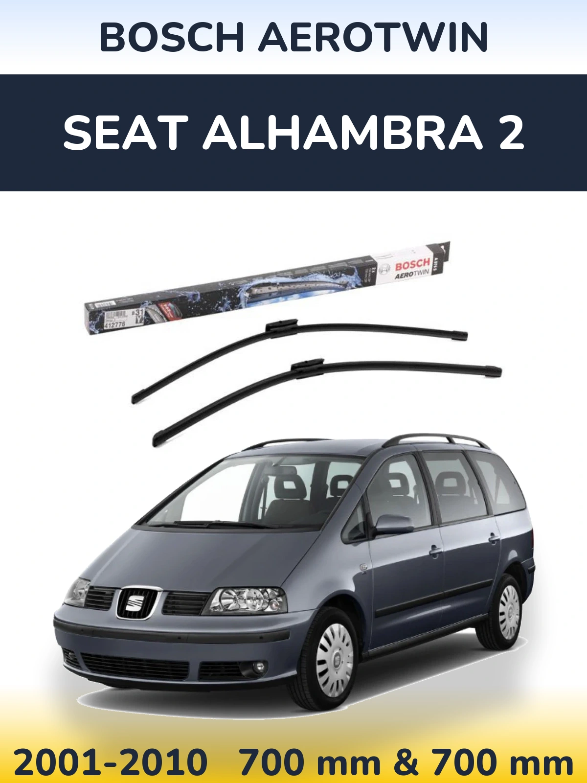 Front wiper blade set BOSCH AeroTwin 700 & 700 mm for SEAT Alhambra 2 2001-2010
