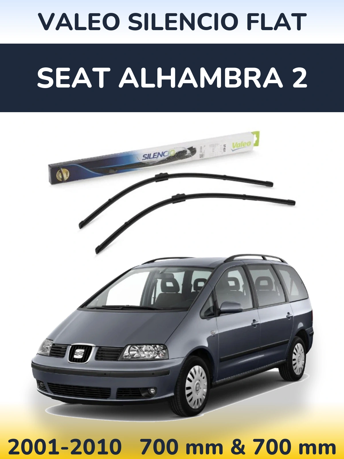 Front wiper blade set Valeo Silencio Flat 700 & 700 mm for SEAT Alhambra 2 2001-2010