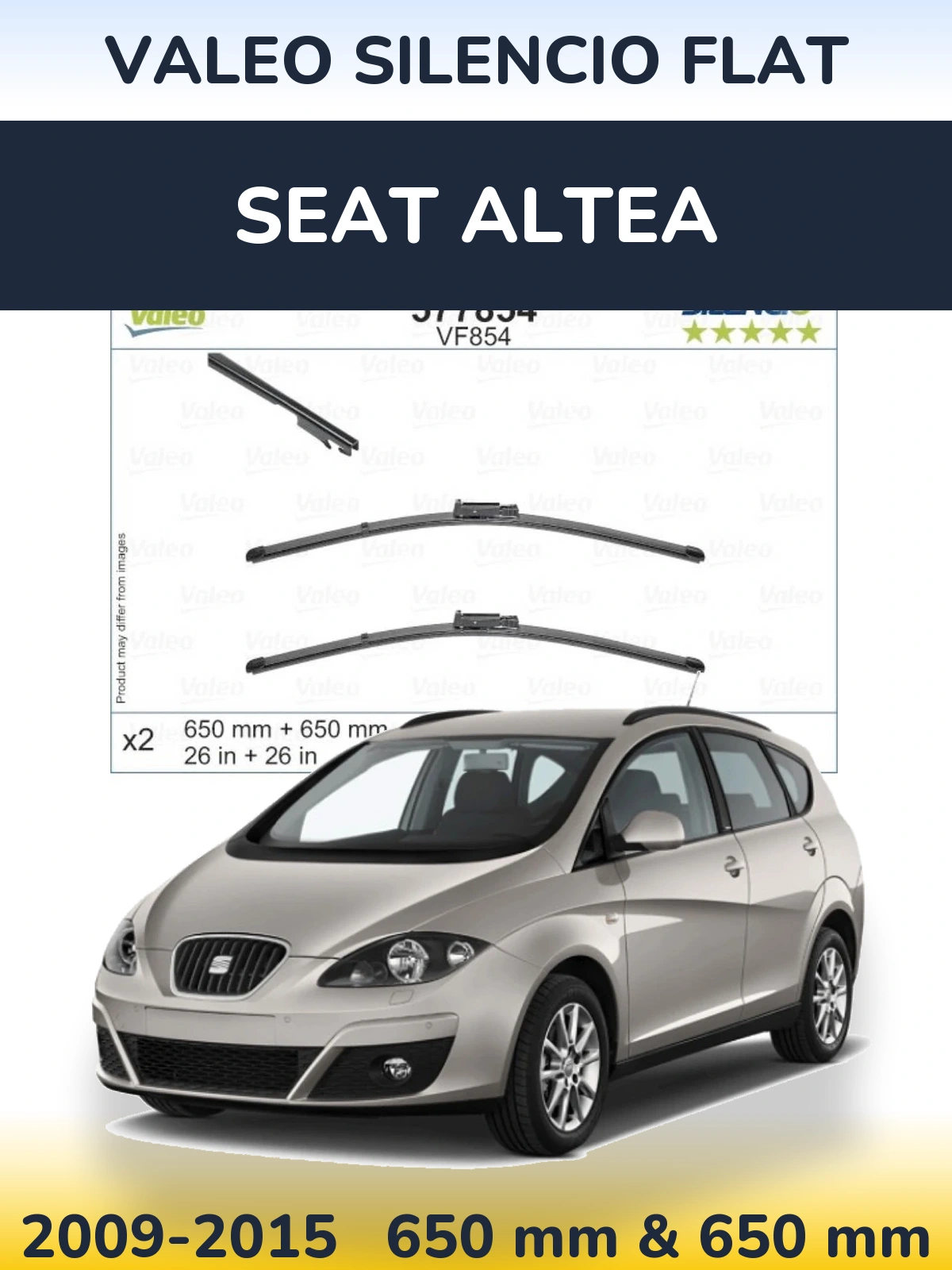Komplet przednich wycieraczek Valeo Silencio Flat 650 & 650 mm do SEAT Altea 2009-2015