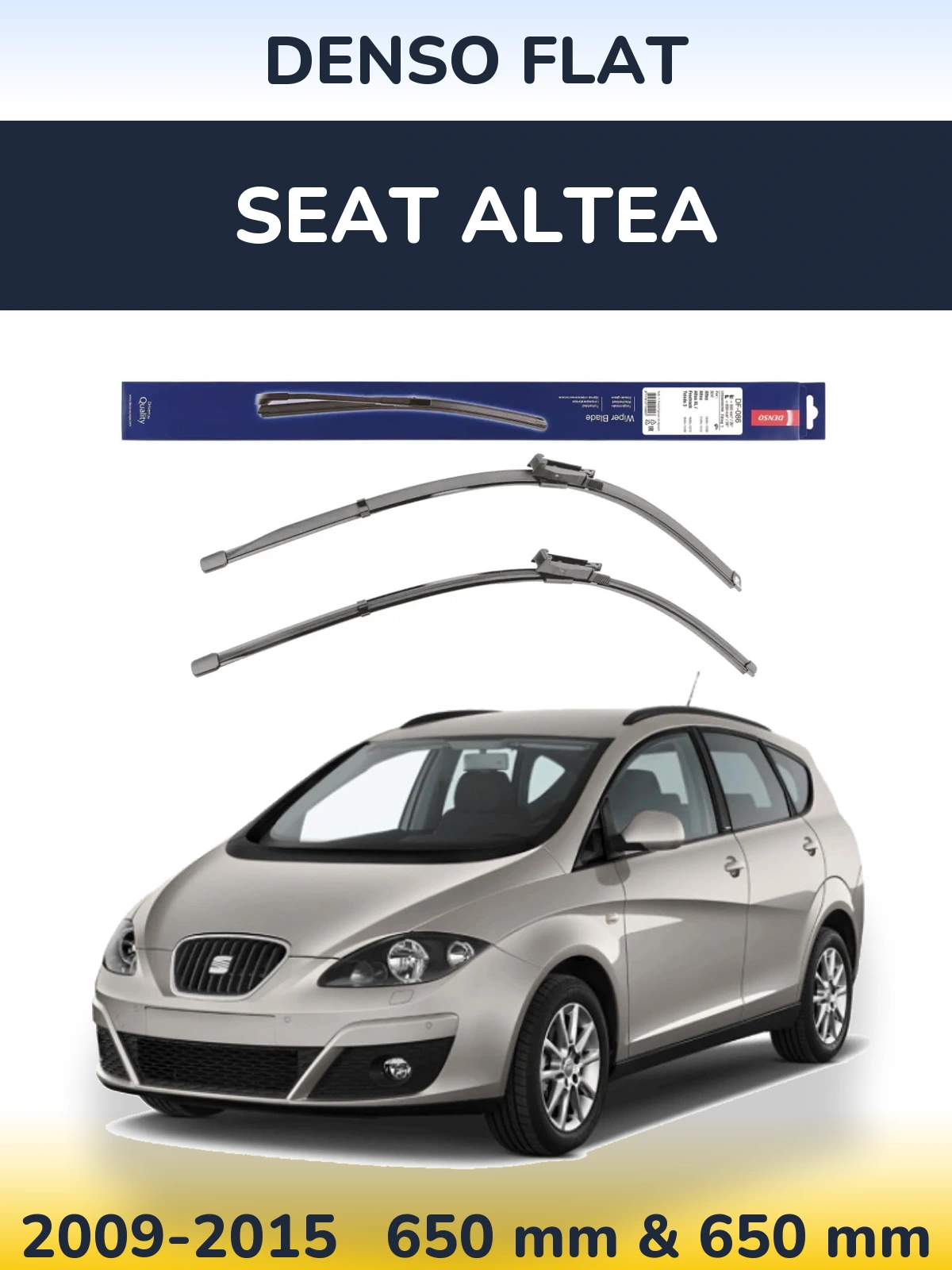 Front wiper blade set Denso Flat 650 & 650 mm for SEAT Altea 2009-2015