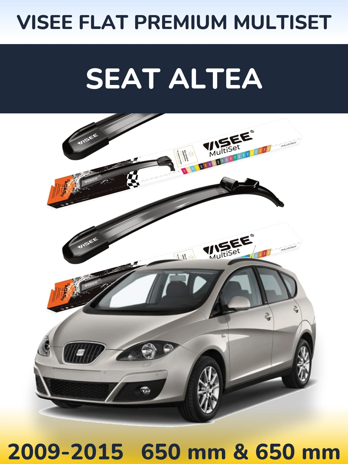 Front wiper blade set VISEE FLAT PREMIUM MultiSet 650 & 650 mm for SEAT Altea 2009-2015