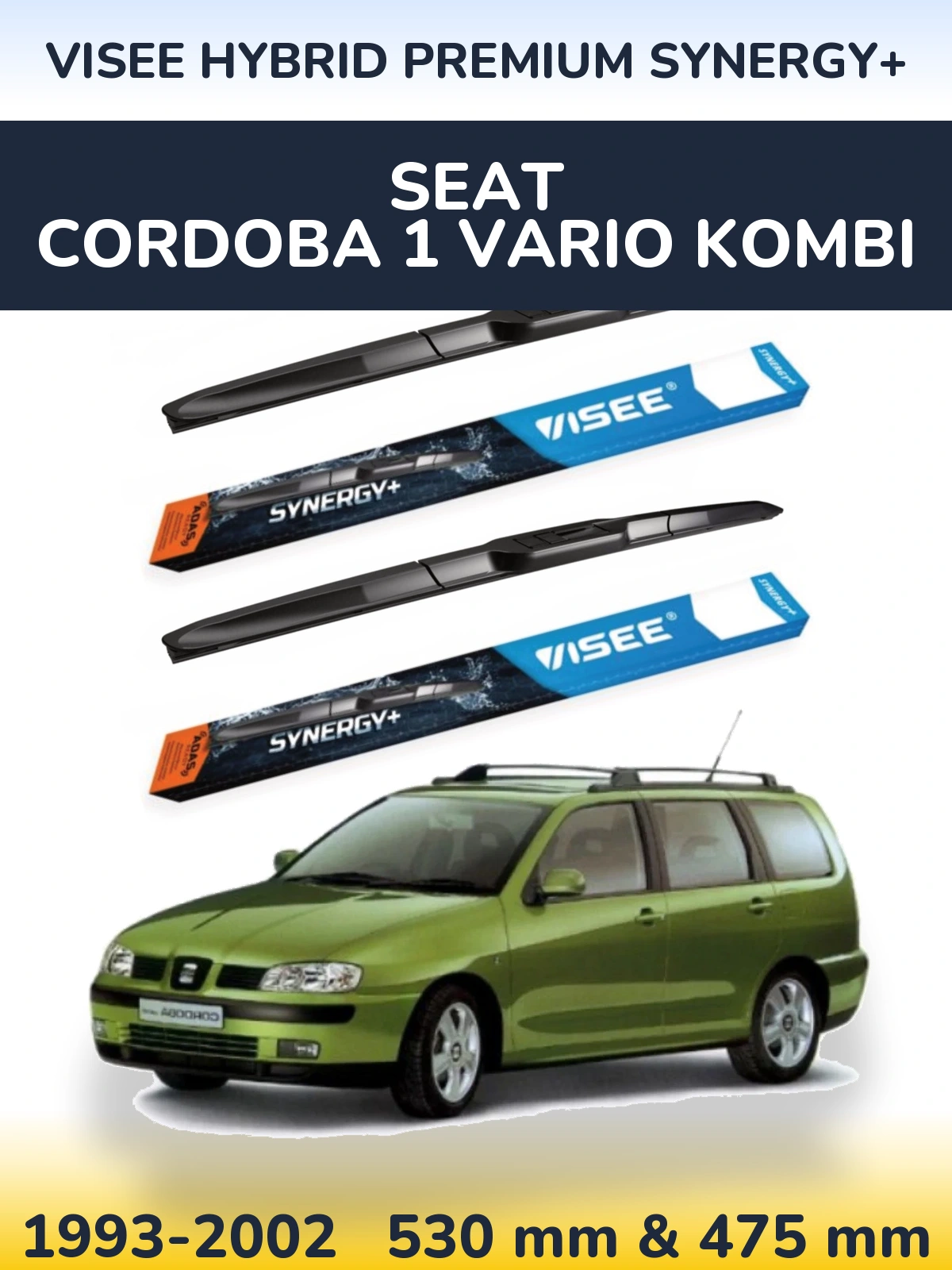 Комплект передних дворников VISEE HYBRID PREMIUM SYNERGY+ 530 & 475 мм для SEAT Cordoba 1 Vario kombi 1993-2002