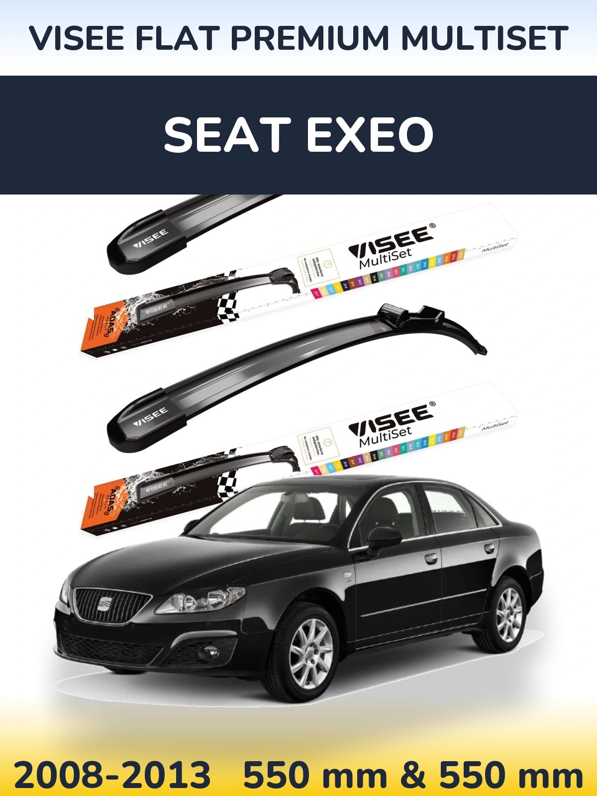 Front wiper blade set VISEE FLAT PREMIUM MultiSet 550 & 550 mm for SEAT Exeo 2008-2013