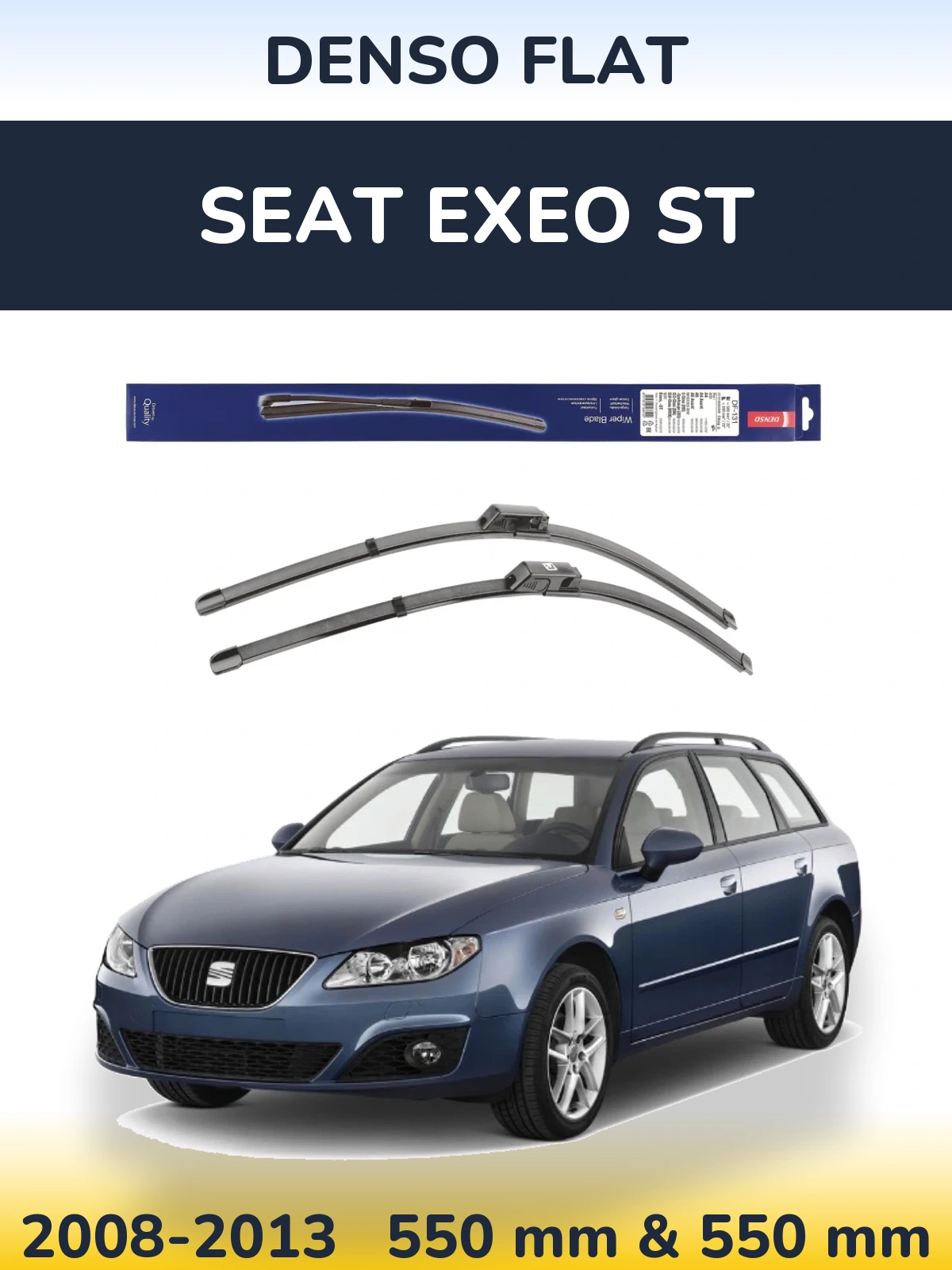 Front wiper blade set Denso Flat 550 & 550 mm for SEAT Exeo ST 2008-2013
