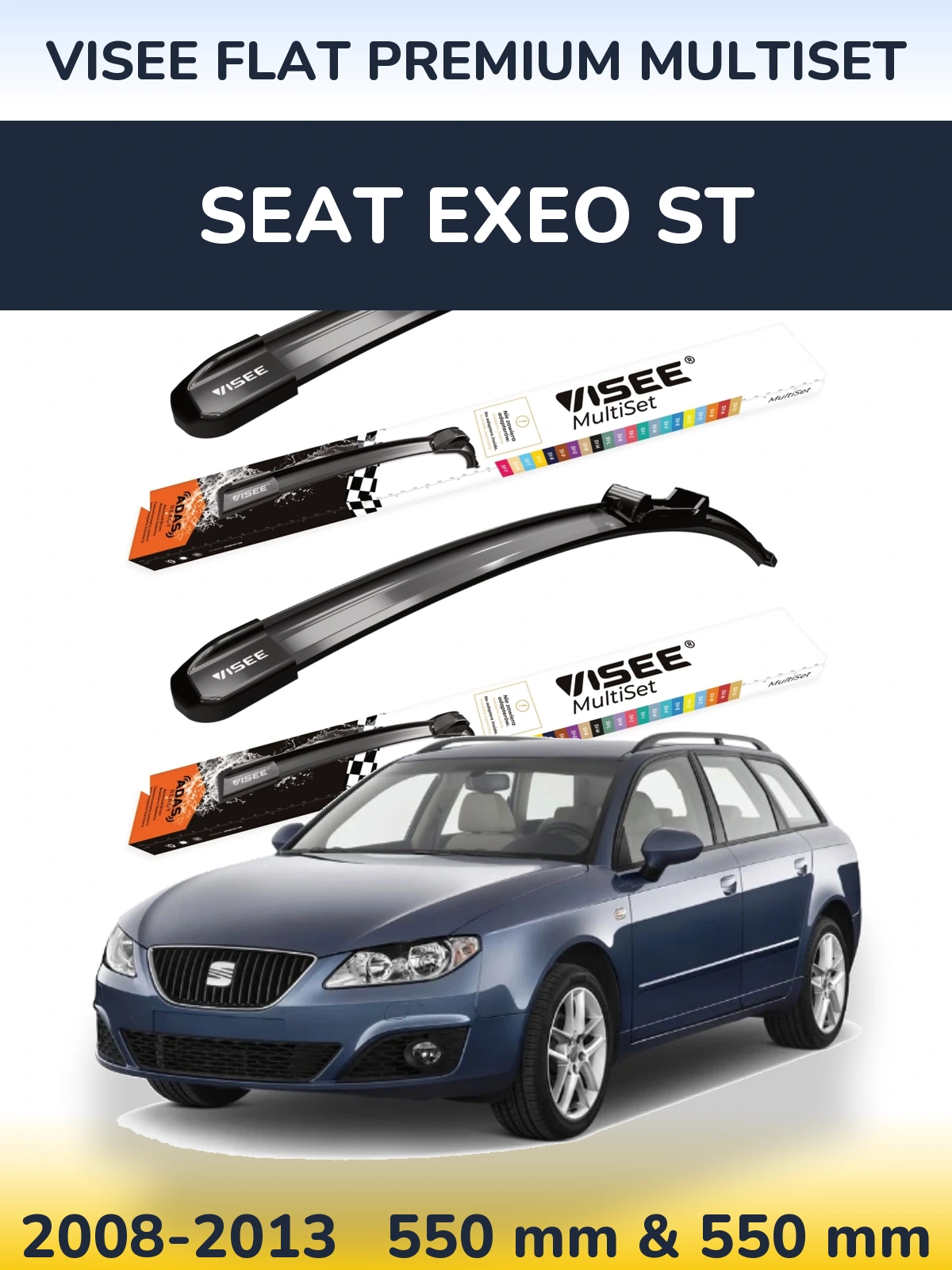 Front wiper blade set VISEE FLAT PREMIUM MultiSet 550 & 550 mm for SEAT Exeo ST 2008-2013