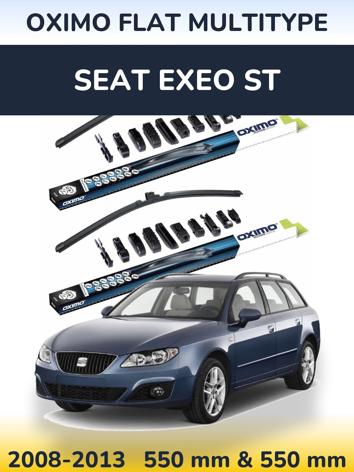 Front wiper blade set Oximo Flat MultiTypee 550 & 550 mm for SEAT Exeo ST 2008-2013