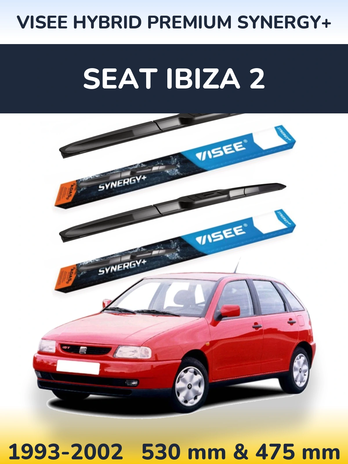 Komplet przednich wycieraczek VISEE HYBRID PREMIUM SYNERGY+ 530 & 475 mm do SEAT Ibiza 2 1993-2002
