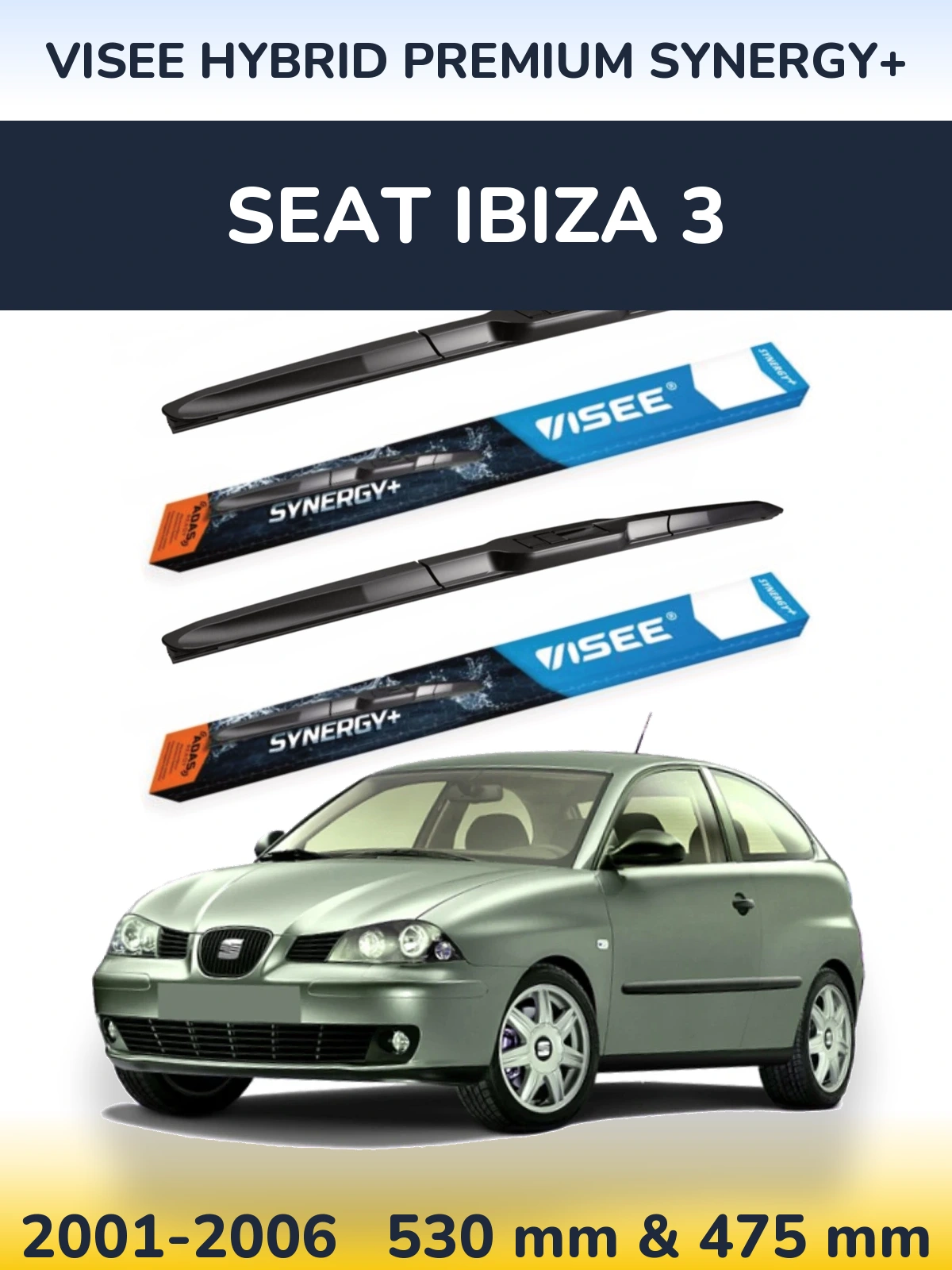 Комплект передних дворников VISEE HYBRID PREMIUM SYNERGY+ 530 & 475 мм для SEAT Ibiza 3 2001-2006