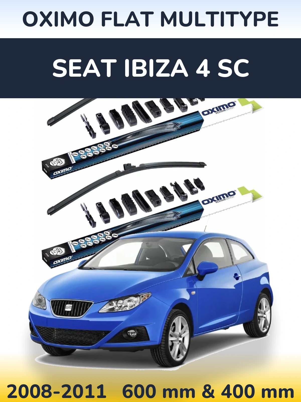 Комплект передних дворников Oximo Flat MultiТипe 600 & 400 мм для SEAT Ibiza 4 SC 2008-2011