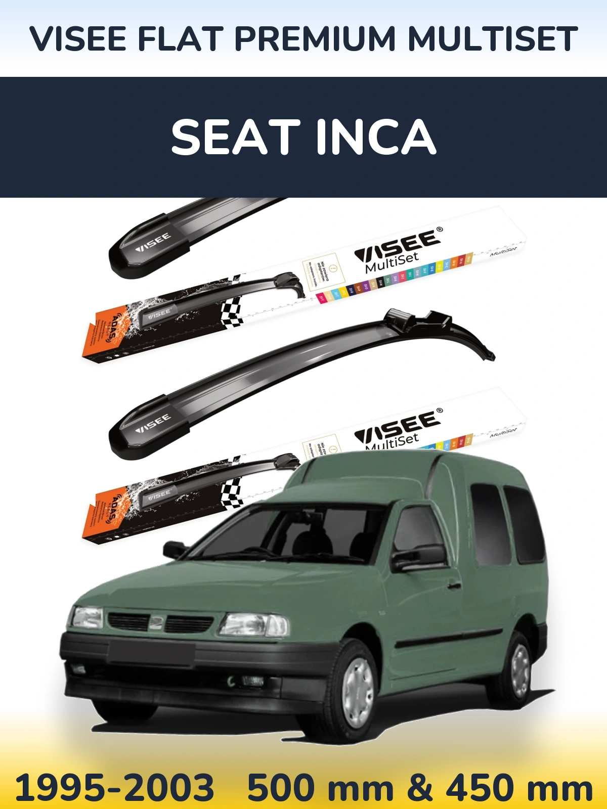 Komplet przednich wycieraczek VISEE FLAT PREMIUM MultiSet 500 & 450 mm do SEAT Inca 1995-2003