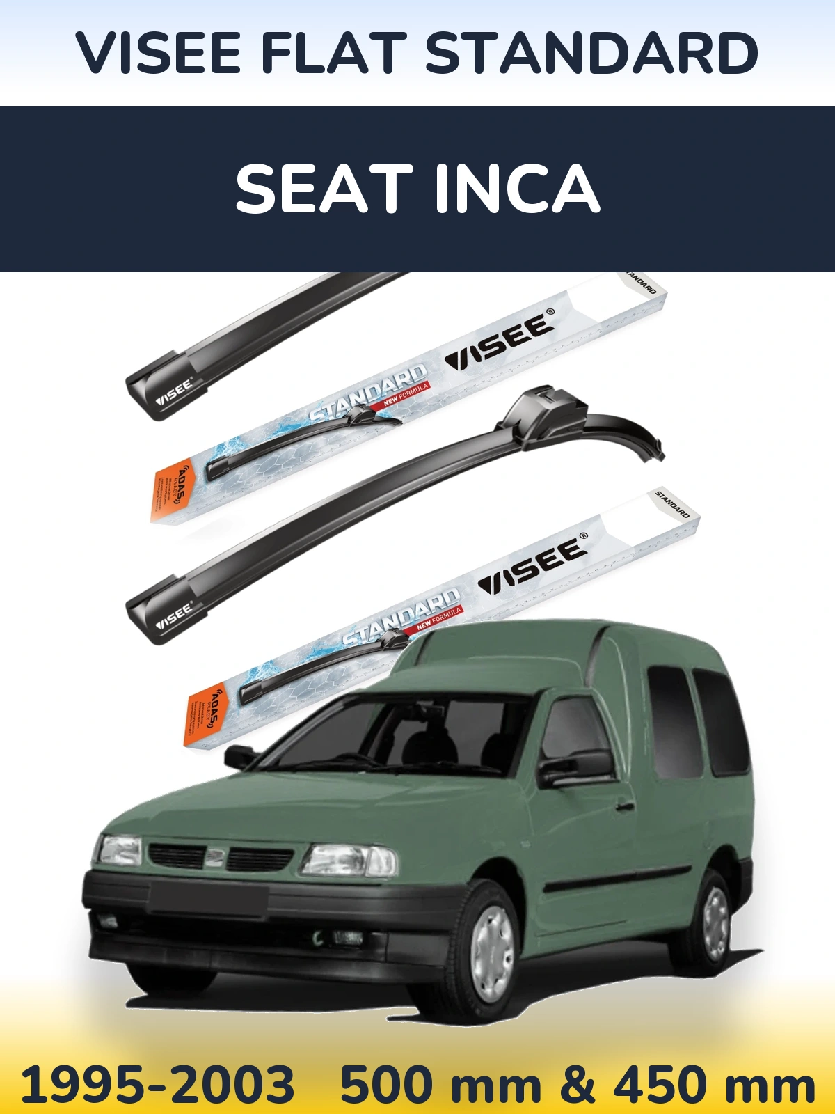 Комплект передних дворников VISEE FLAT STANDARD 500 & 450 мм для SEAT Inca 1995-2003