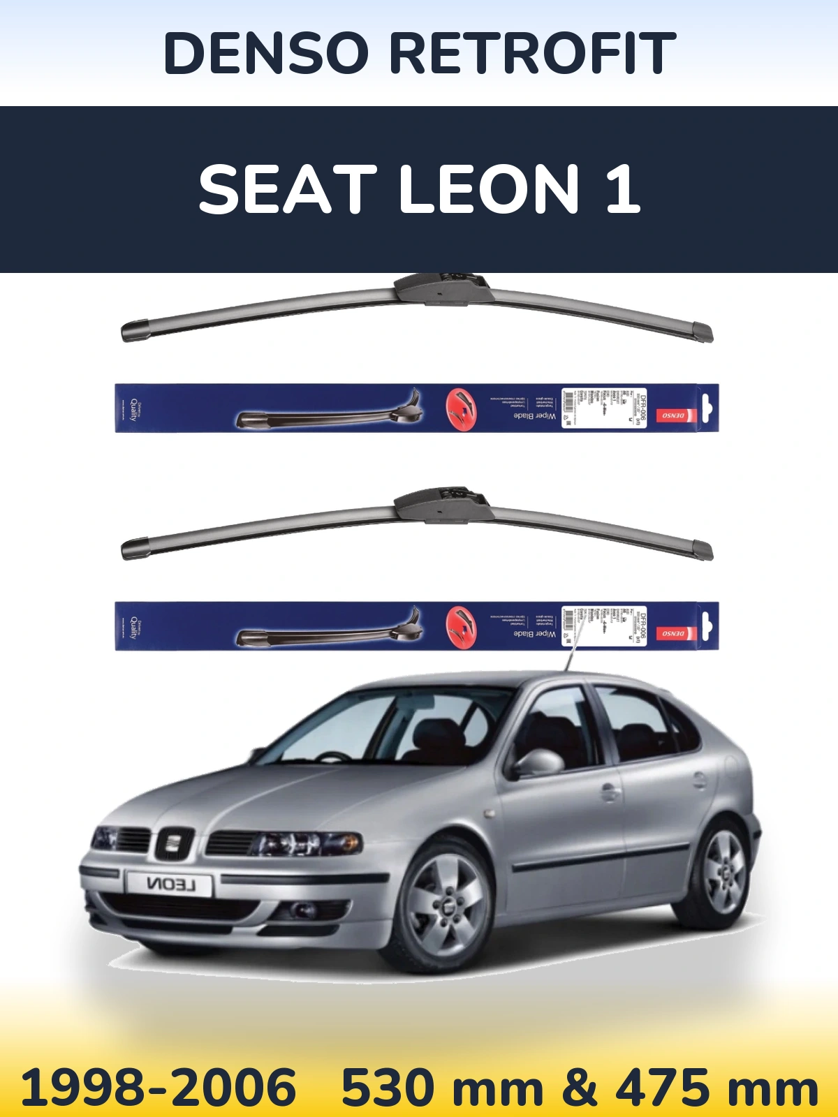 Komplet przednich wycieraczek Denso Retrofit 530 & 475 mm do SEAT Leon 1 1998-2006