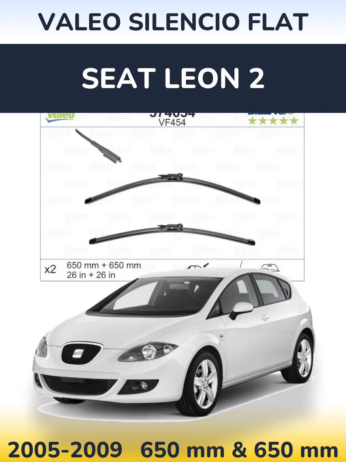 Комплект передних дворников Valeo Silencio Flat 650 & 650 мм для SEAT Leon 2 2005-2009