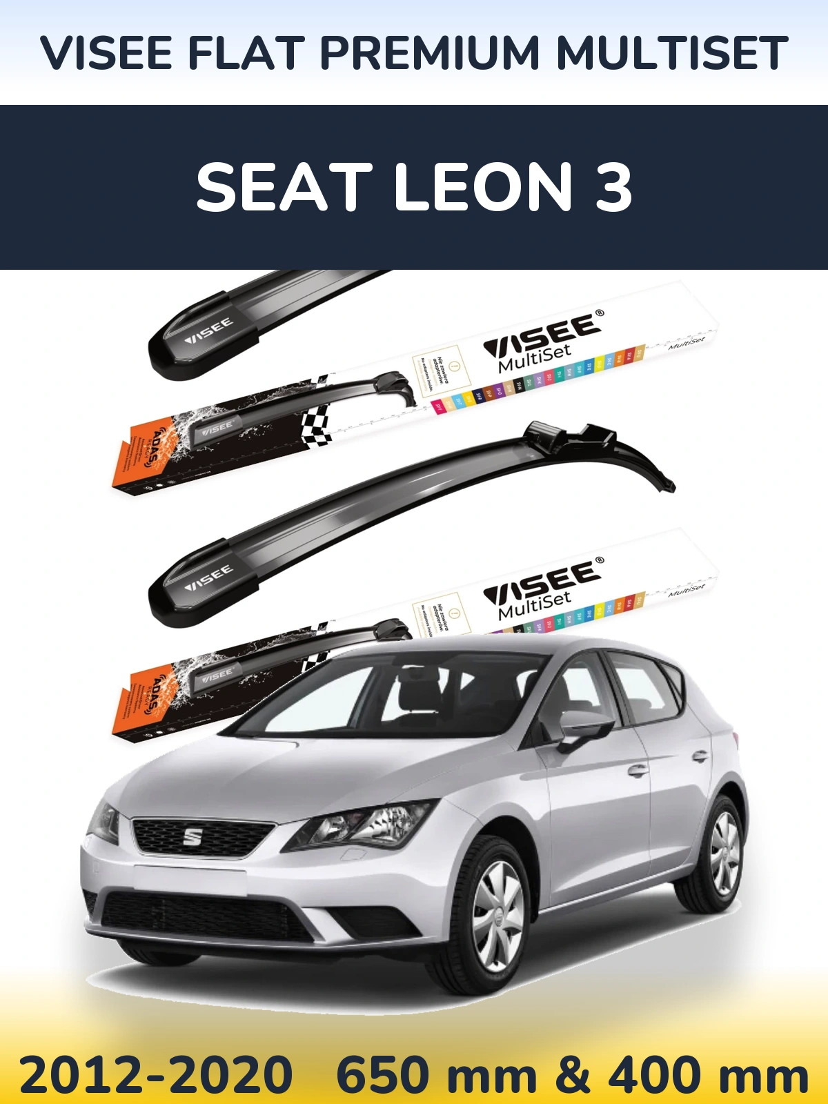 Komplet przednich wycieraczek VISEE FLAT PREMIUM MultiSet 650 & 400 mm do SEAT Leon 3 2012-2020