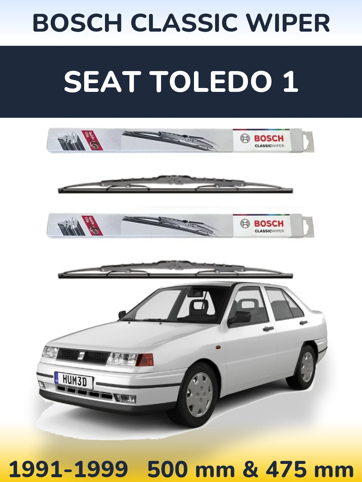 Комплект передних дворников BOSCH Classic Wiper 500 & 475 мм для SEAT Toledo 1 1991-1999
