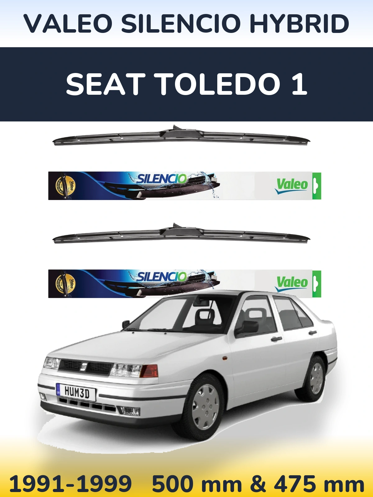 Komplet przednich wycieraczek Valeo Silencio Hybrid 500 & 475 mm do SEAT Toledo 1 1991-1999