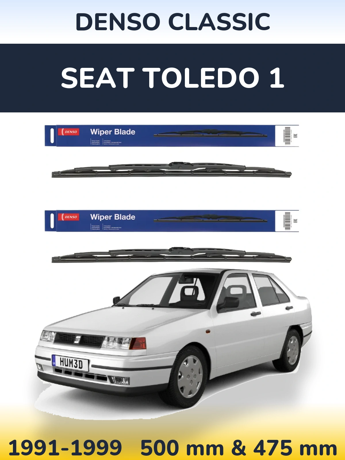 Komplet przednich wycieraczek Denso Classic 500 & 475 mm do SEAT Toledo 1 1991-1999