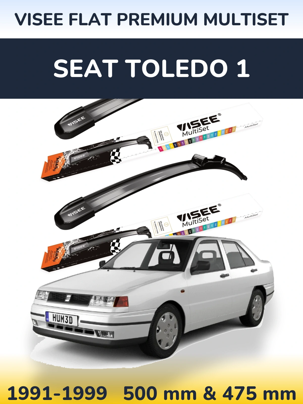 Komplet przednich wycieraczek VISEE FLAT PREMIUM MultiSet 500 & 475 mm do SEAT Toledo 1 1991-1999