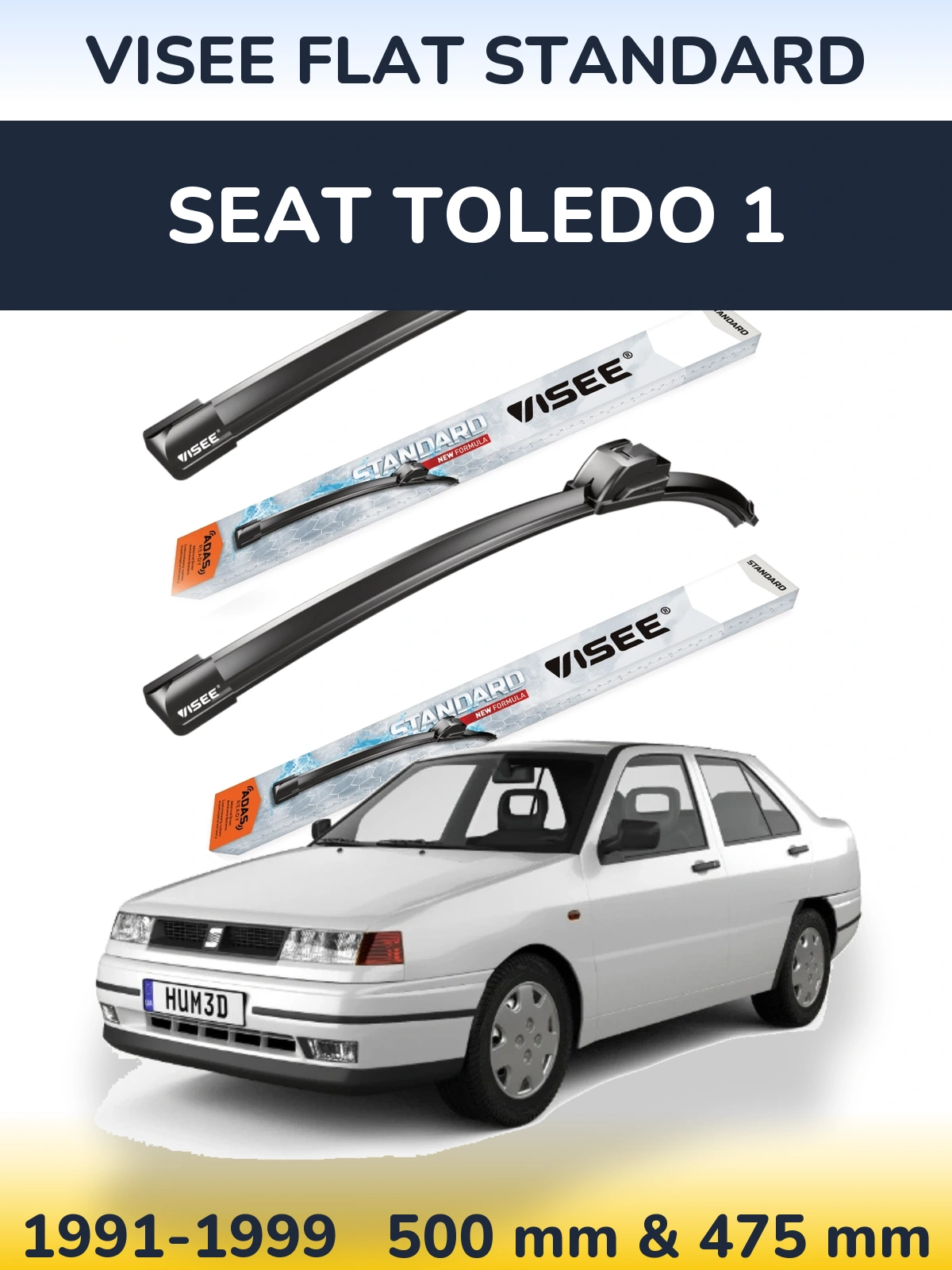 Komplet przednich wycieraczek VISEE FLAT STANDARD 500 & 475 mm do SEAT Toledo 1 1991-1999