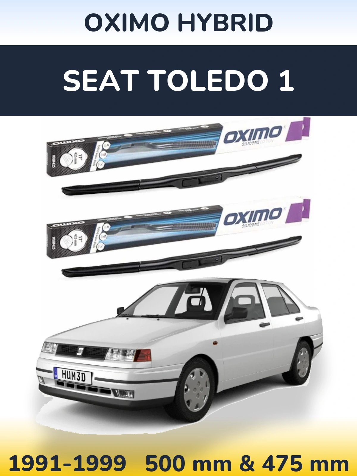 Комплект передних дворников Oximo Hybrid 500 & 475 мм для SEAT Toledo 1 1991-1999