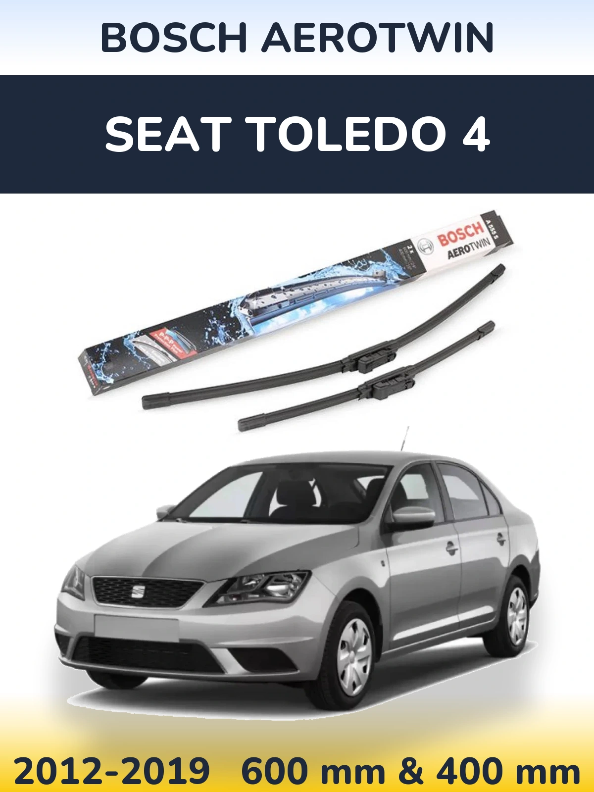 Комплект передніх щіток BOSCH AeroTwin 600 & 400 мм для SEAT Toledo 4 2012-2019