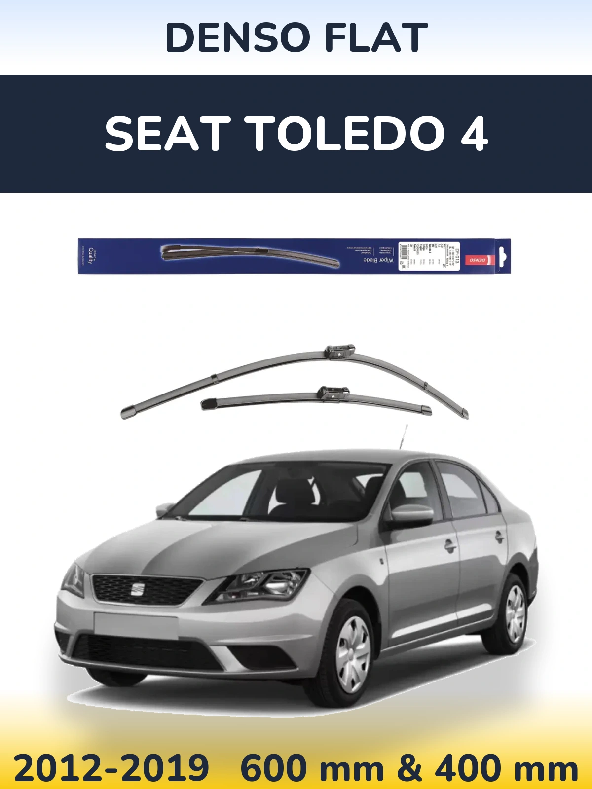 Front wiper blade set Denso Flat 600 & 380 mm for SEAT Toledo 4 2012-2019