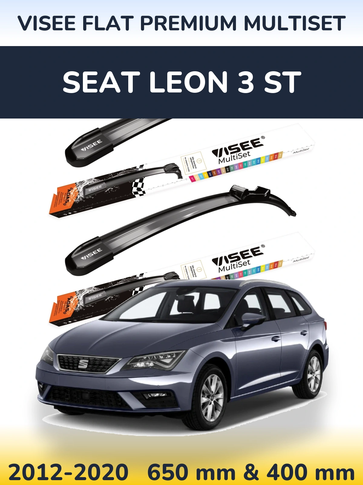 Komplet przednich wycieraczek VISEE FLAT PREMIUM MultiSet 650 & 400 mm do SEAT Leon 3 ST 2012-2020
