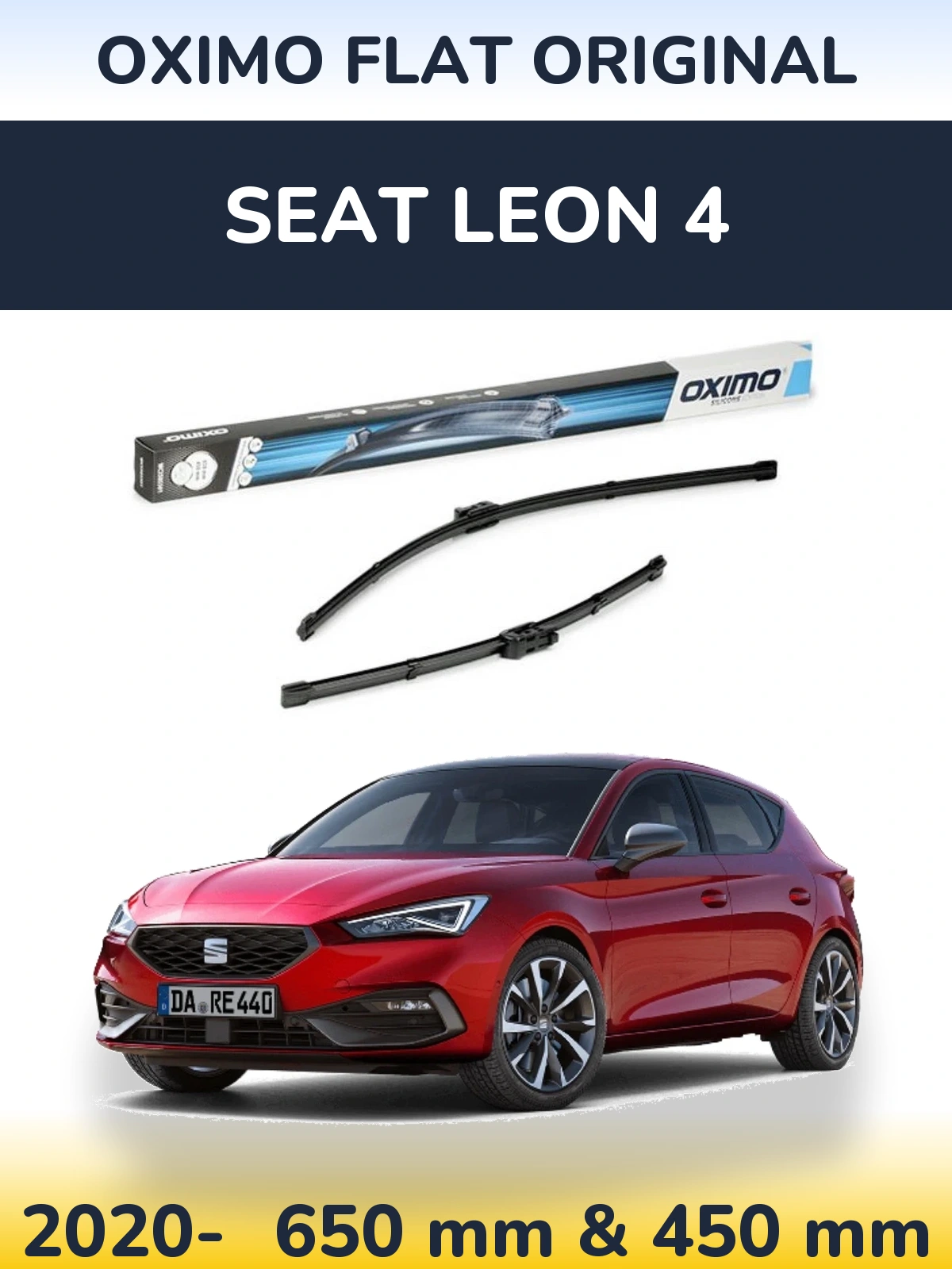 Front wiper blade set Oximo Flat Original 650 & 450 mm for SEAT Leon 4 2020-2026