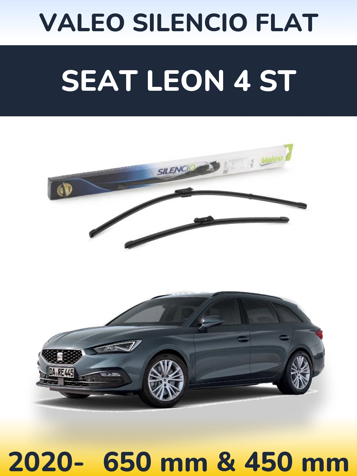Komplet przednich wycieraczek Valeo Silencio Flat 650 & 450 mm do SEAT Leon 4 ST 2020-2026
