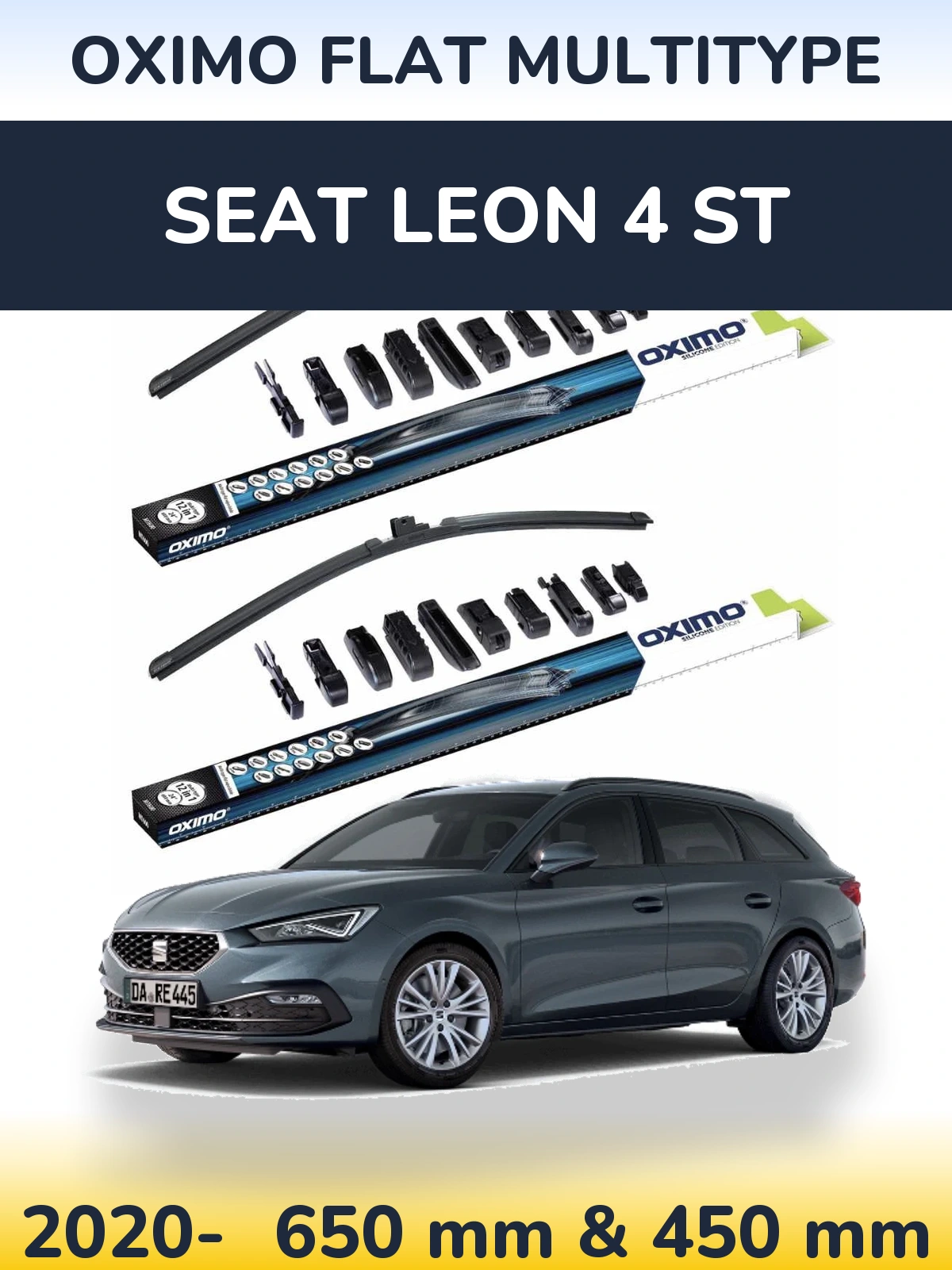Комплект передних дворников Oximo Flat MultiТипe 650 & 450 мм для SEAT Leon 4 ST 2020-2026