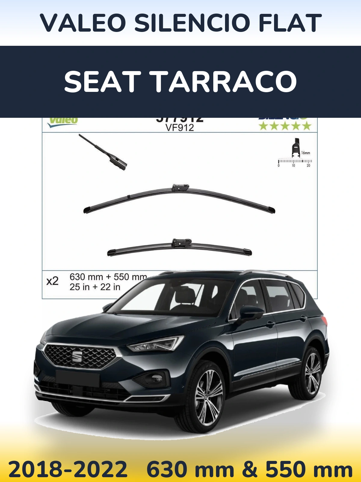 Komplet przednich wycieraczek Valeo Silencio Flat 630 & 550 mm do SEAT Tarraco 2018-2022