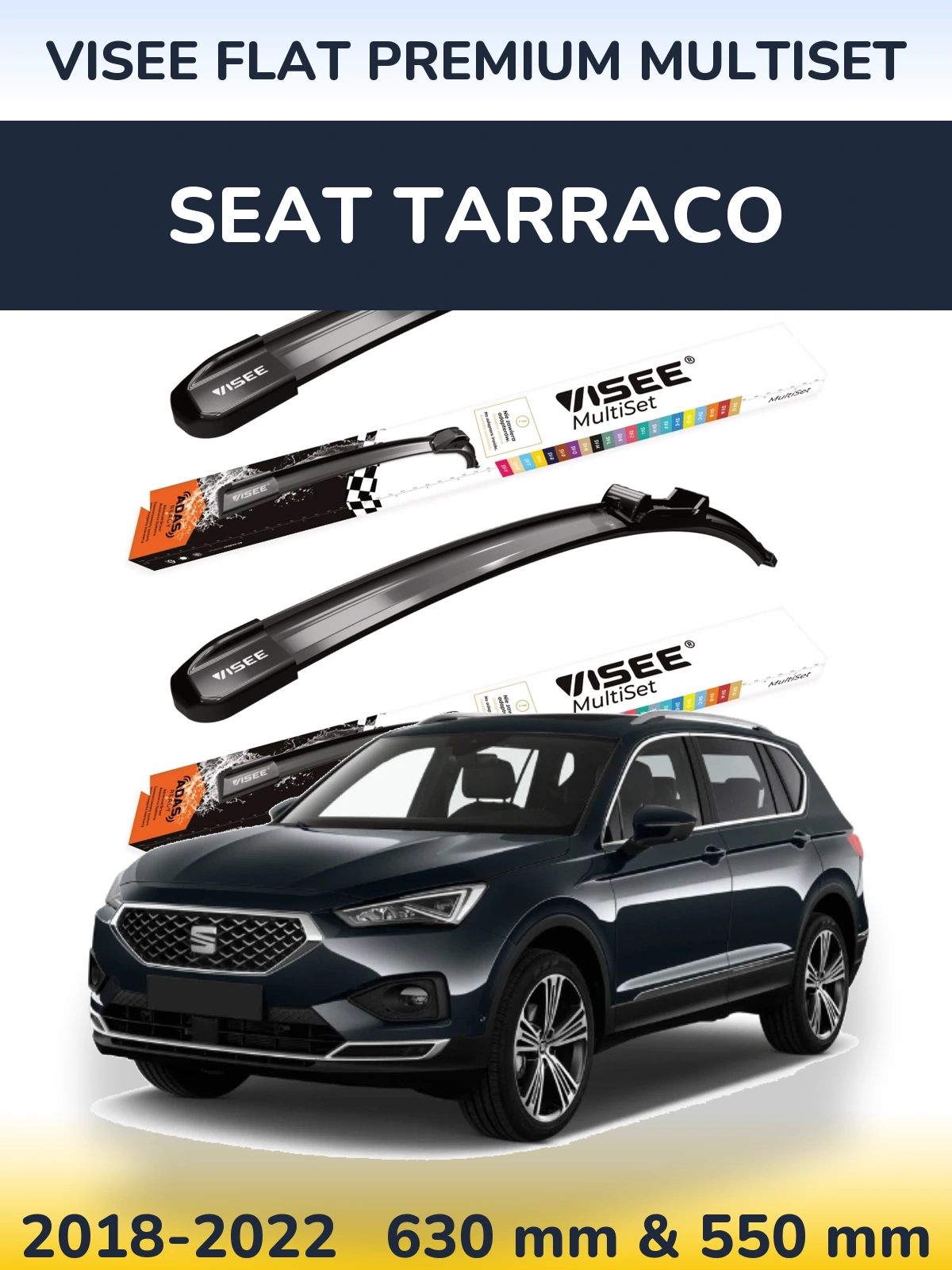 Komplet przednich wycieraczek VISEE FLAT PREMIUM MultiSet 630 & 550 mm do SEAT Tarraco 2018-2022