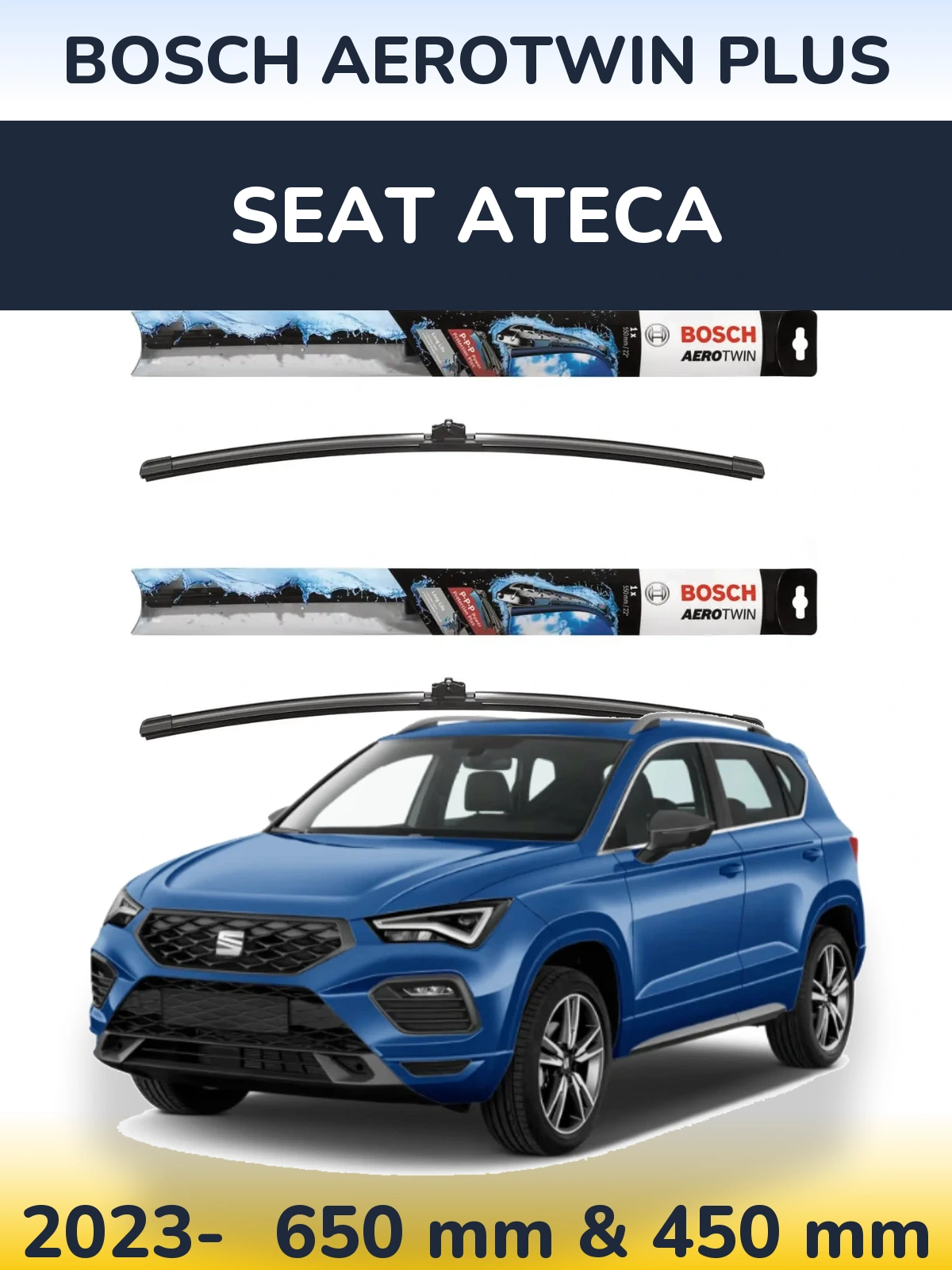 Komplet przednich wycieraczek BOSCH AeroTwin Plus 650 & 450 mm do SEAT Ateca 2023-2026