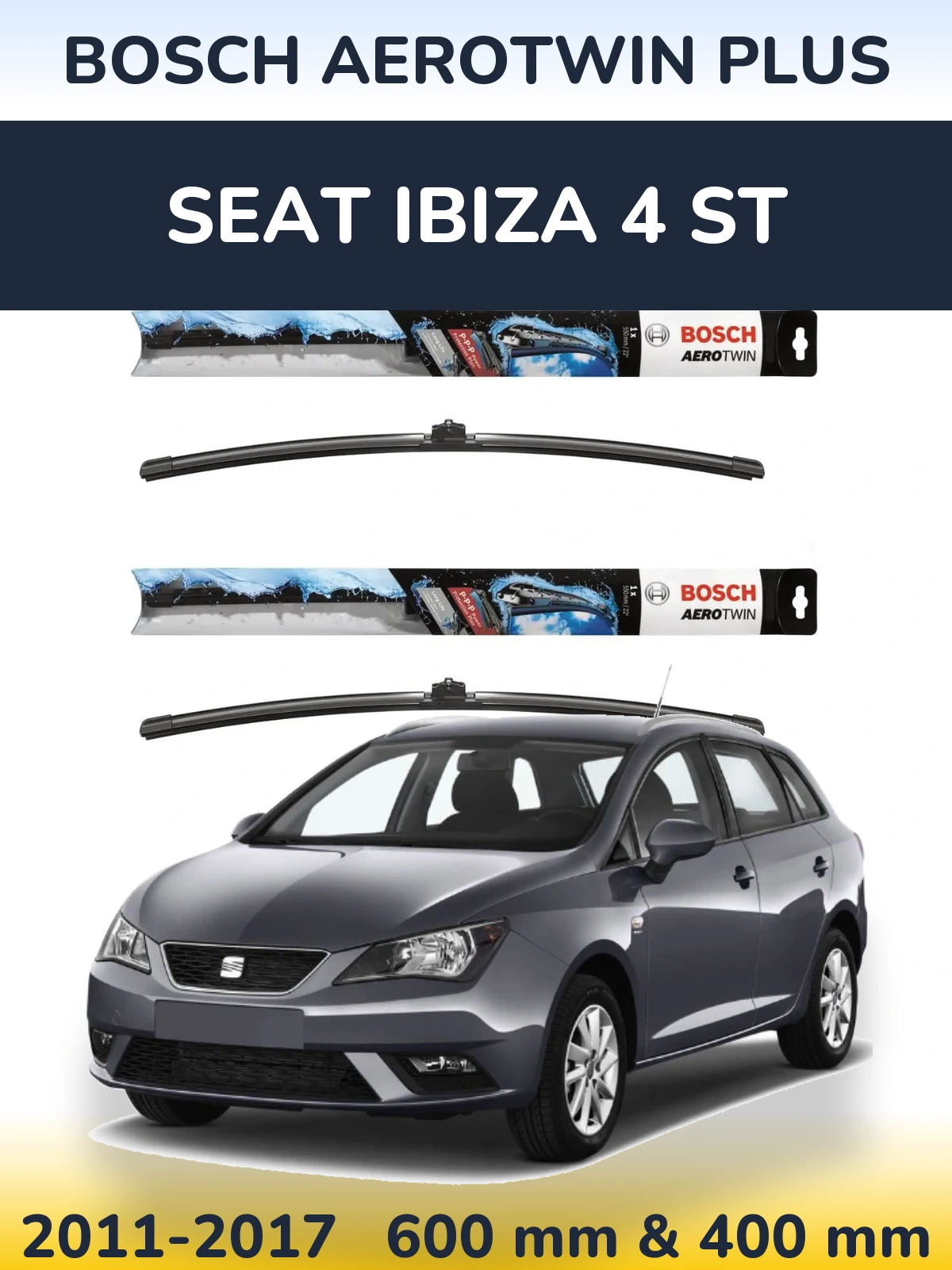 Комплект передних дворников BOSCH AeroTwin Plus 600 & 400 мм для SEAT Ibiza 4 ST 2011-2017