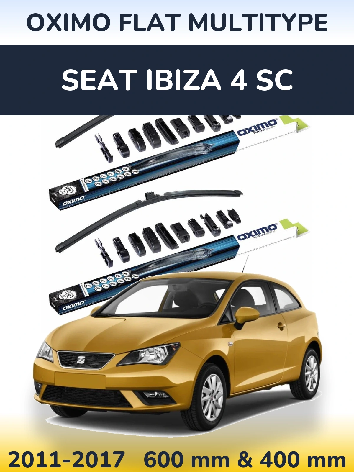 Front wiper blade set Oximo Flat MultiTypee 600 & 400 mm for SEAT Ibiza 4 SC 2011-2017