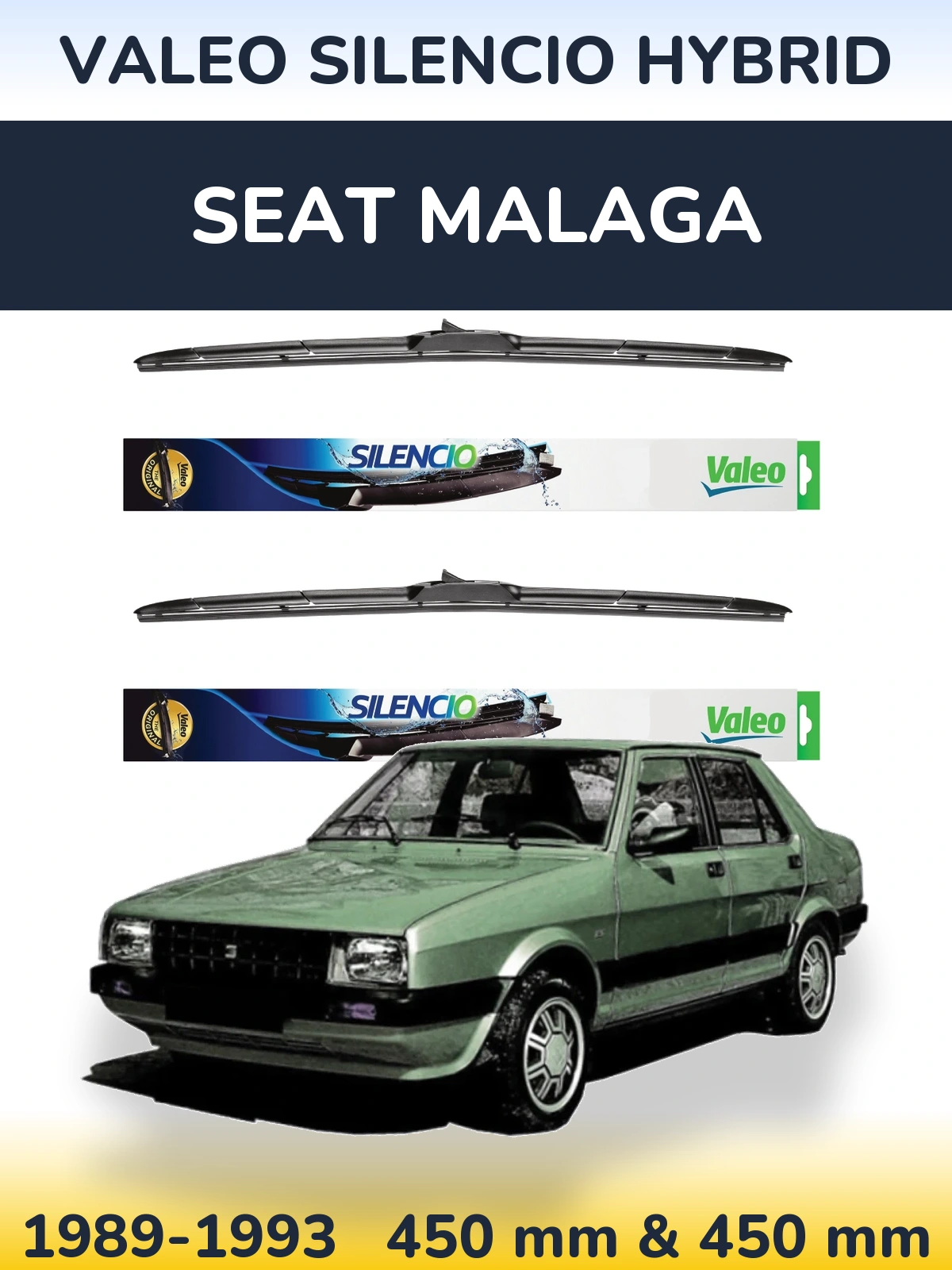 Komplet przednich wycieraczek Valeo Silencio Hybrid 450 & 450 mm do SEAT Malaga 1989-1993