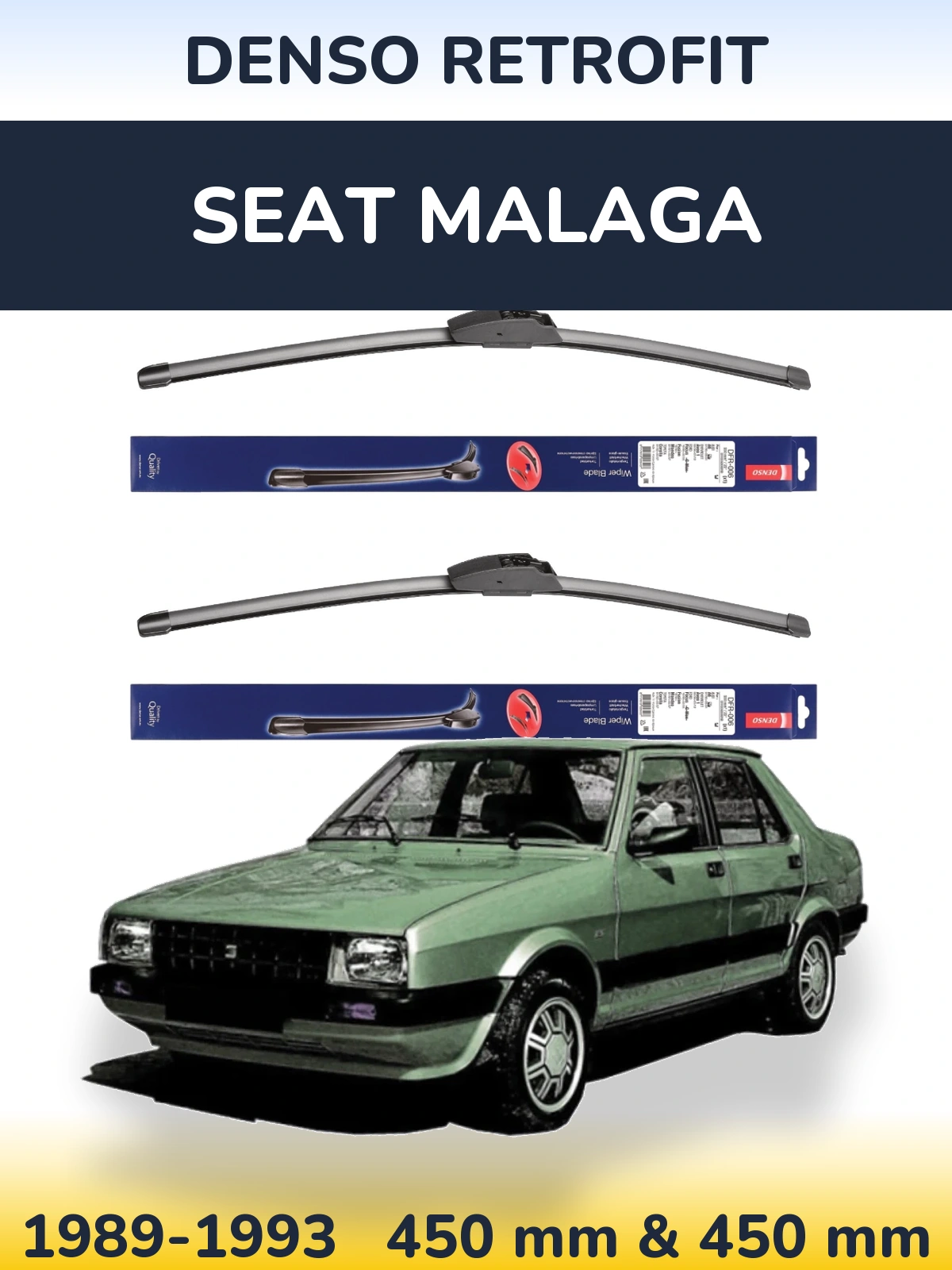 Front wiper blade set Denso Retrofit 450 & 450 mm for SEAT Malaga 1989-1993