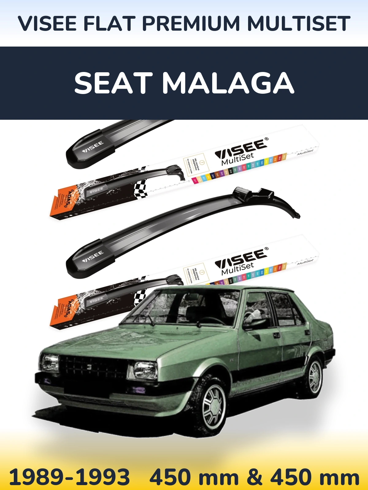 Komplet przednich wycieraczek VISEE FLAT PREMIUM MultiSet 450 & 450 mm do SEAT Malaga 1989-1993