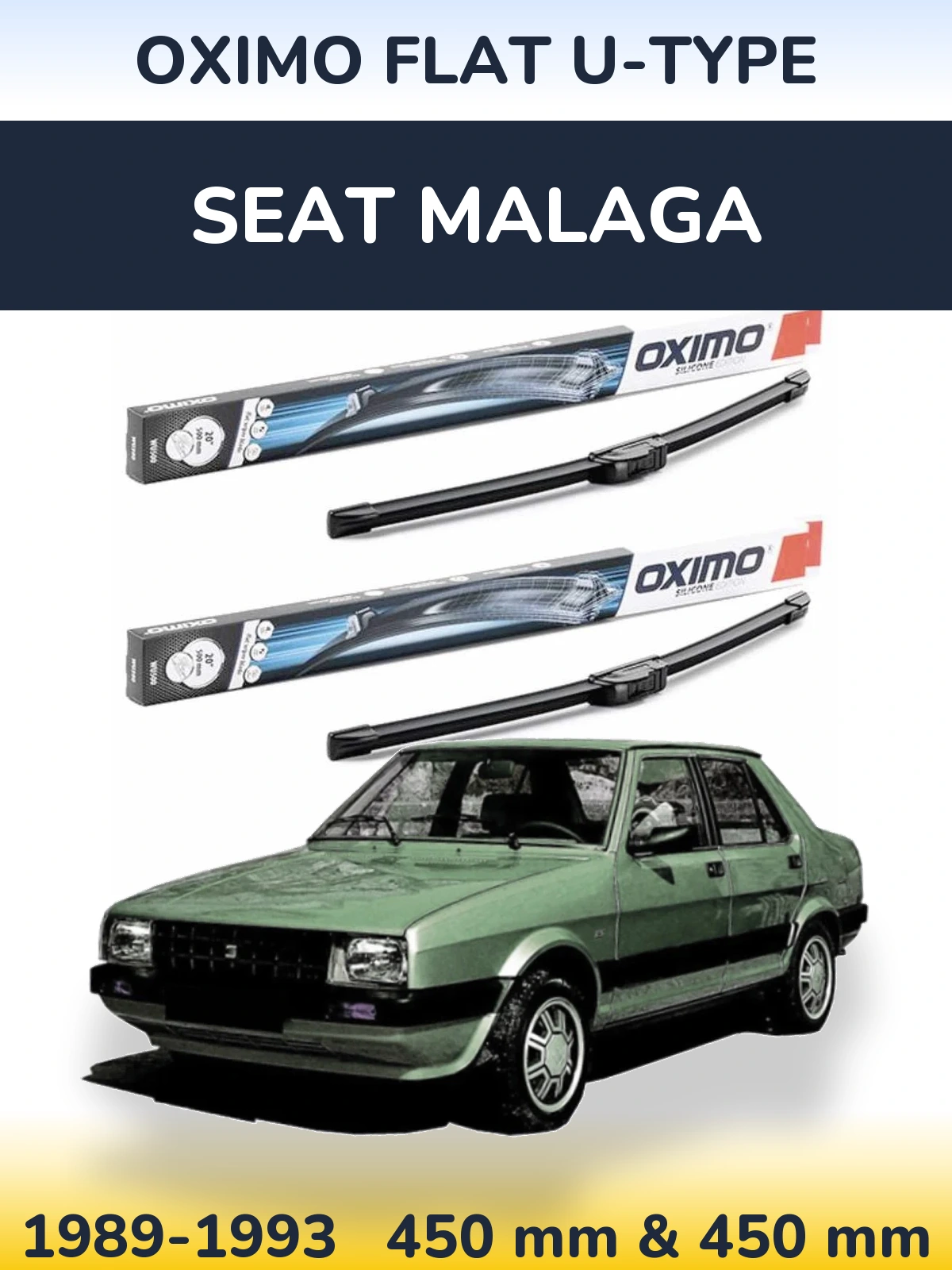 Front wiper blade set Oximo Flat U-type 450 & 450 mm for SEAT Malaga 1989-1993