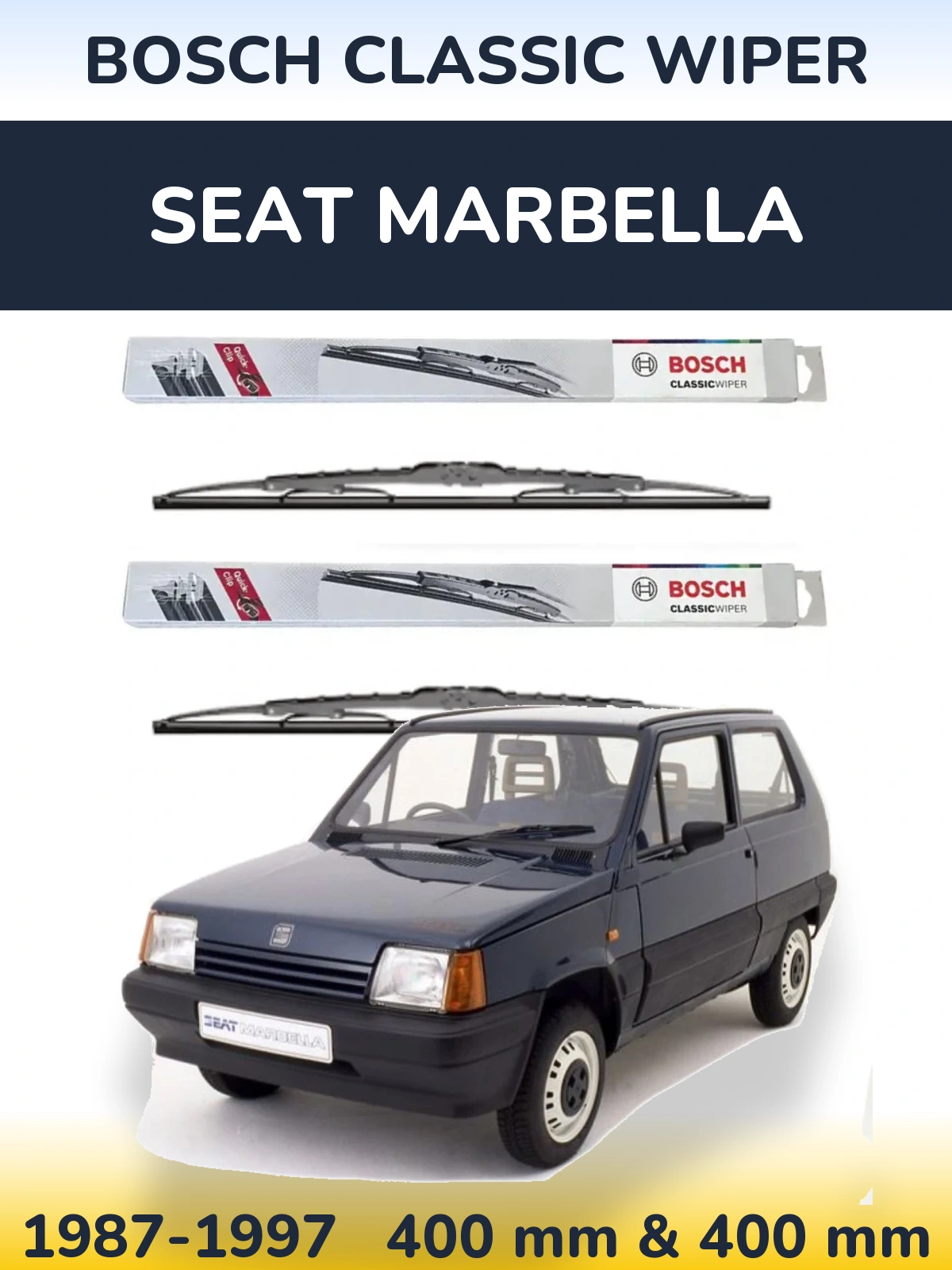 Front wiper blade set BOSCH Classic Wiper 400 & 400 mm for SEAT Marbella 1987-1997
