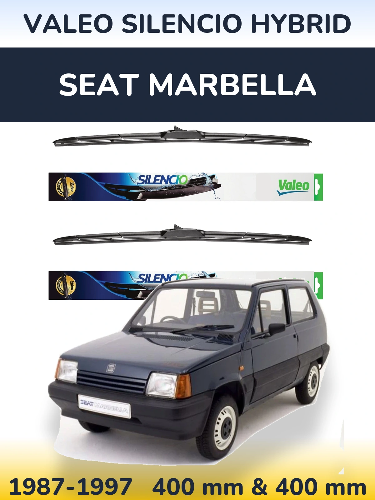 Komplet przednich wycieraczek Valeo Silencio Hybrid 400 & 400 mm do SEAT Marbella 1987-1997