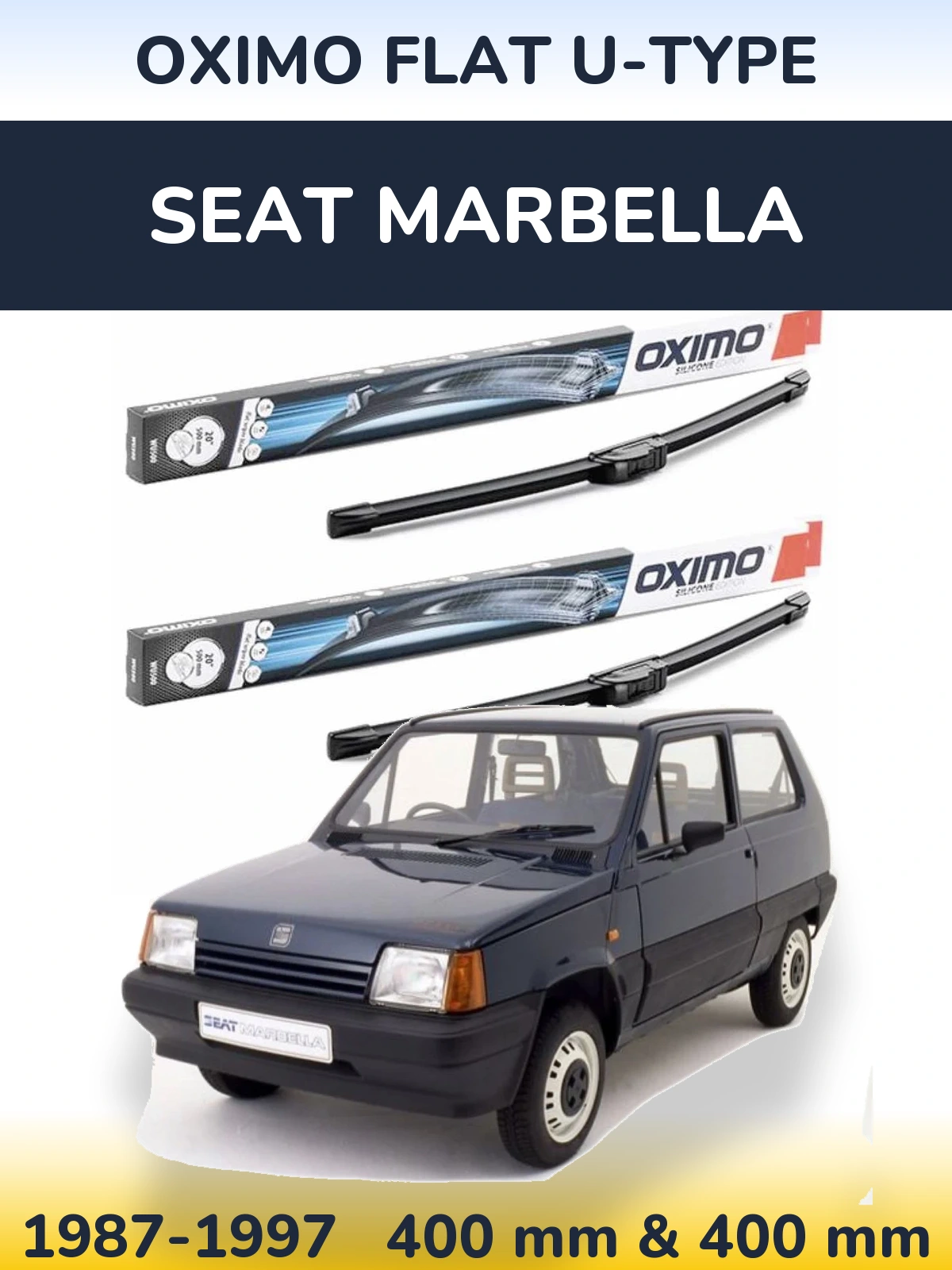 Front wiper blade set Oximo Flat U-type 400 & 400 mm for SEAT Marbella 1987-1997